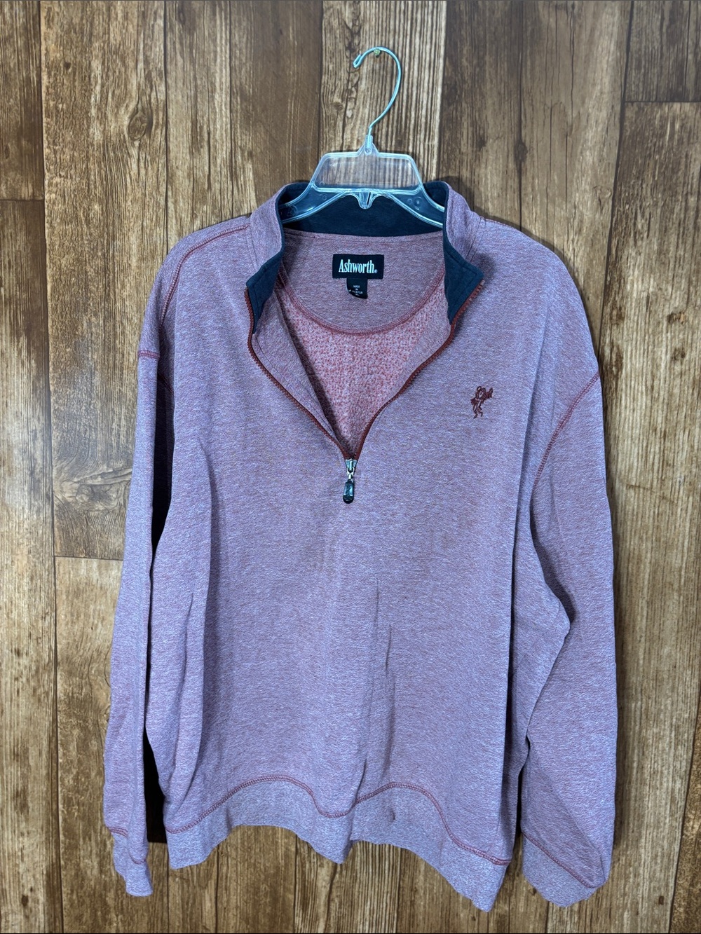 Ashworth Men's Heathered Mauve 1/4 Zip Sweater with Dark Trim